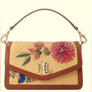 Ralph Lauren Floral Woven Straw Small Tayler Crossbody Bag